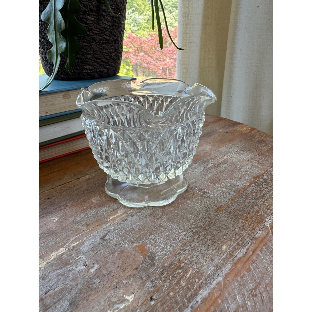 Vintage Indiana Pressed Glass Diamond Point Candle Holder NOT Fairy Lamp Base